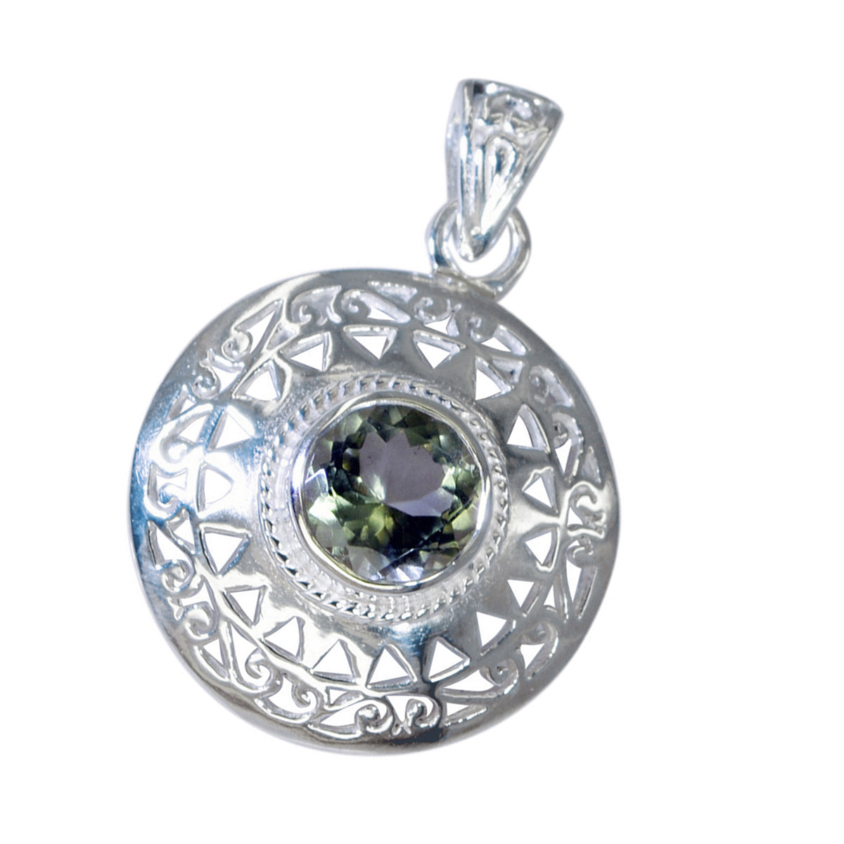 Florencia Retro Green Pendant with Intricate Silver Design Green Amethyst Light Green Light Green