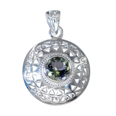 Florencia Retro Green Pendant with Intricate Silver Design