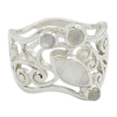 Aaliyah Filigree White Ring - Elegant Everyday Jewelry Rainbow Moonstone White