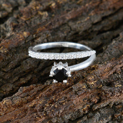 Riya Abstract Black Gemstone Ring with Silver Accents