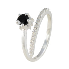 Riya Abstract Black Gemstone Ring with Silver Accents