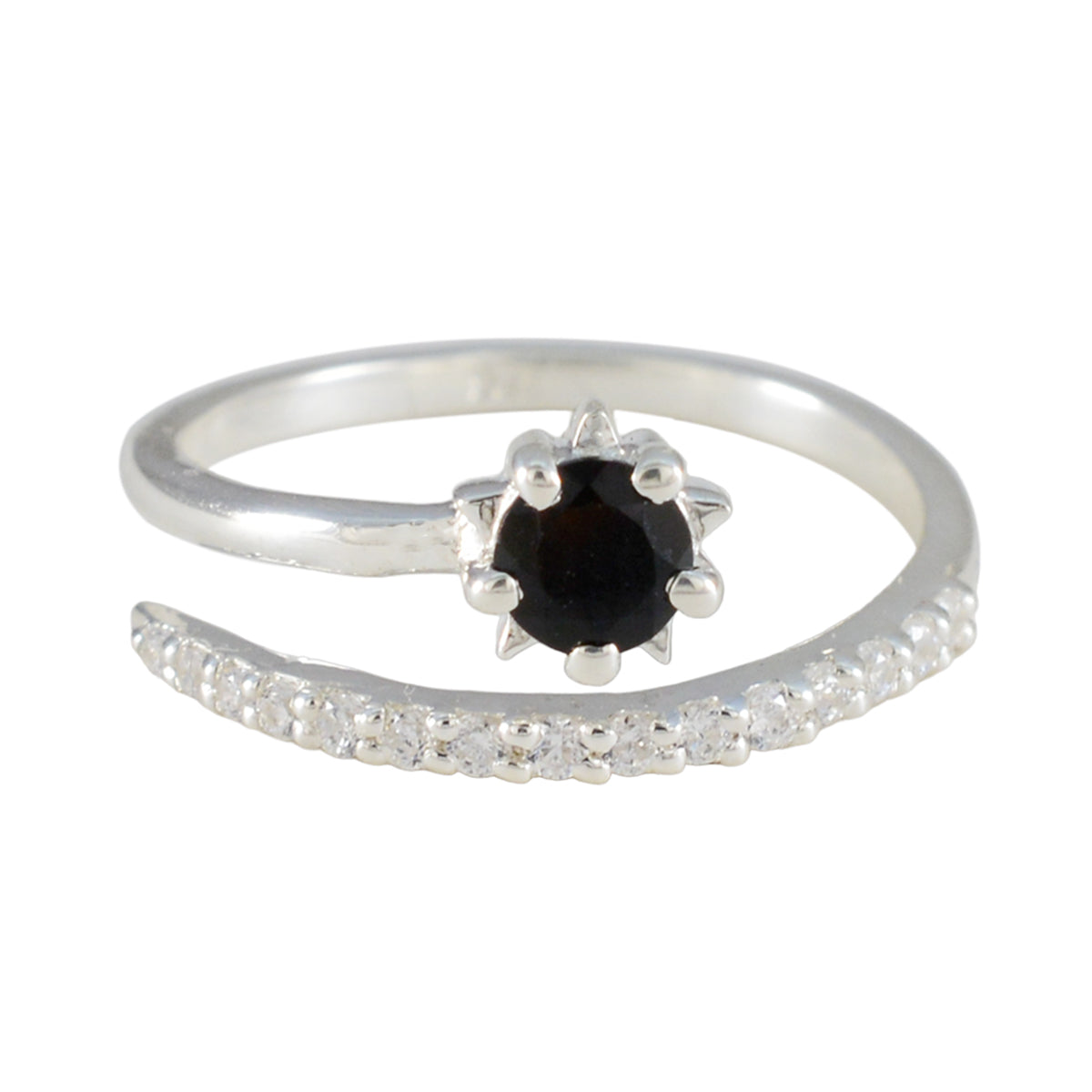 Riya Abstract Black Gemstone Ring with Silver Accents Black Onyx Black