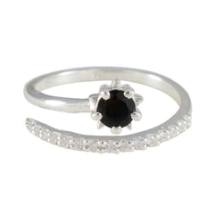 Riya Abstract Black Gemstone Ring with Silver Accents Black Onyx Black