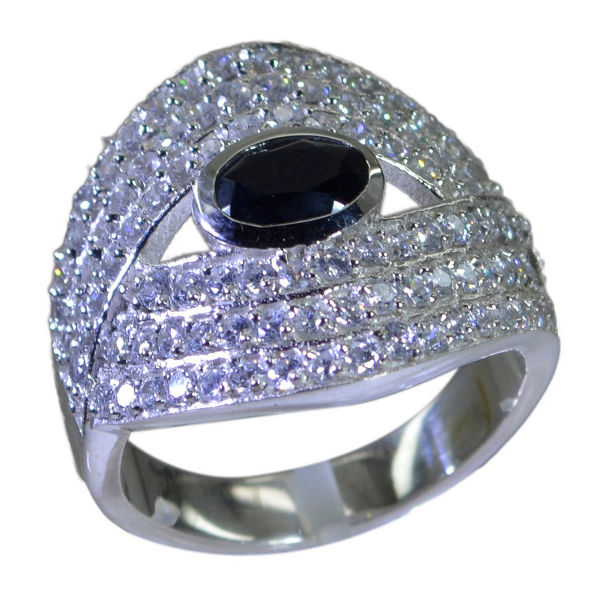 Maria Abstract Black Halo Ring with Sparkling Stones Black Onyx Black