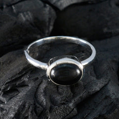 Natcha Abstract Black Solitaire Ring in Silver