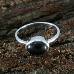 Natcha Abstract Black Solitaire Ring in Silver