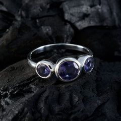 Yuna abstract blue gemstone ring with three deep blue stones set in silver band
