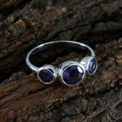 Yuna abstract blue gemstone ring featuring three oval blue stones set in silver band