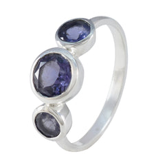 Yuna abstract blue gemstone ring with three oval blue stones set in silver band