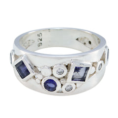 Lucia abstract blue gemstone ring with silver band and multiple blue and clear stones