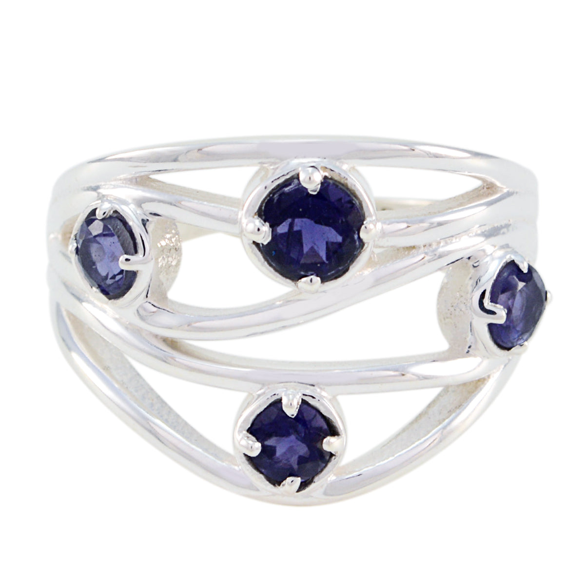 Siti abstract blue gemstone ring with four deep blue stones set in silver twisted band