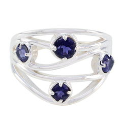 Siti abstract blue gemstone ring with four deep blue stones set in silver twisted band