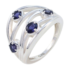 Siti silver ring featuring an abstract blue gemstone ring design with four blue gemstones