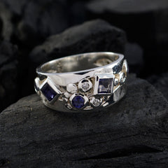 Lucia abstract blue gemstone ring with multiple blue stones set in polished silver band
