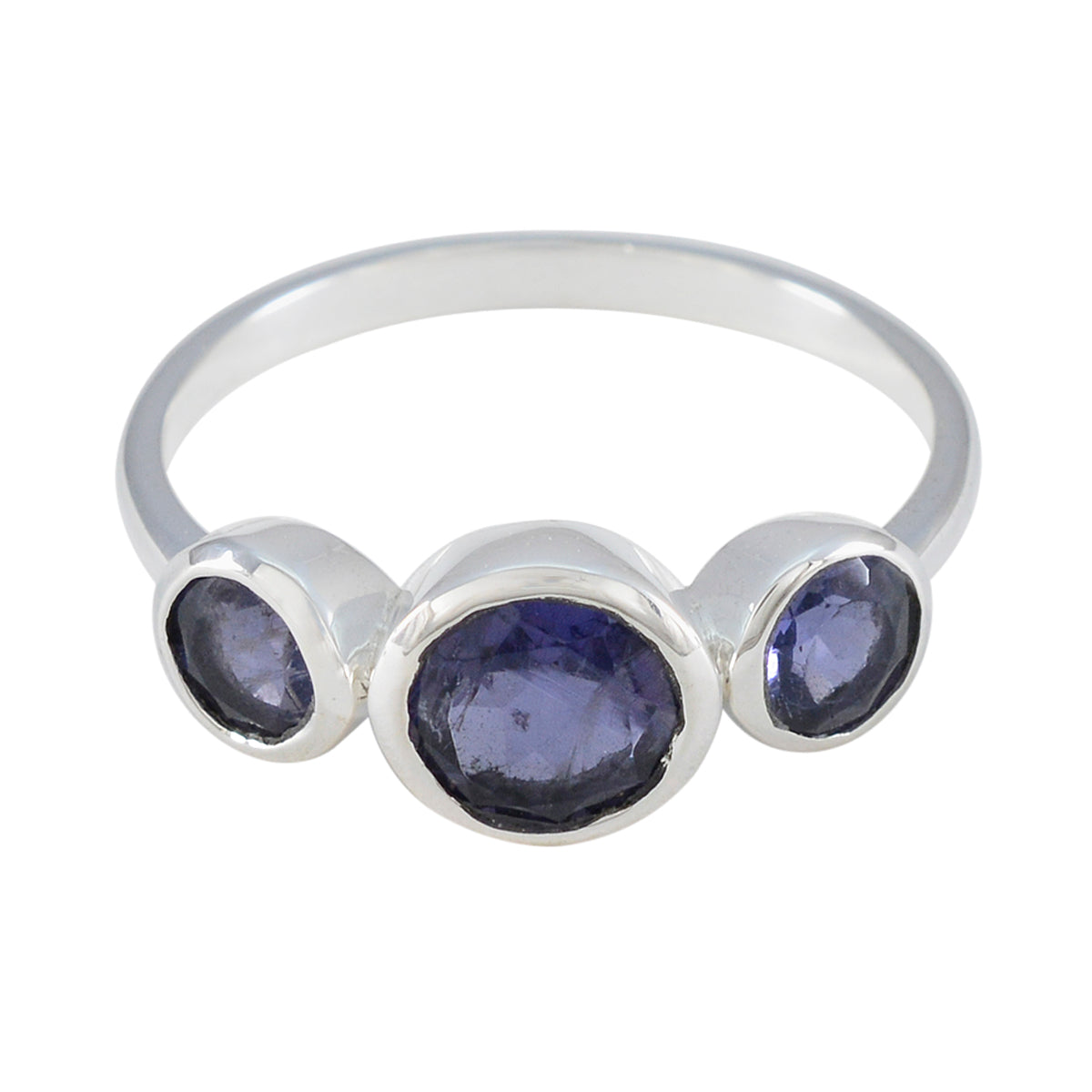 Yuna abstract blue gemstone ring with three oval blue stones set on a silver band