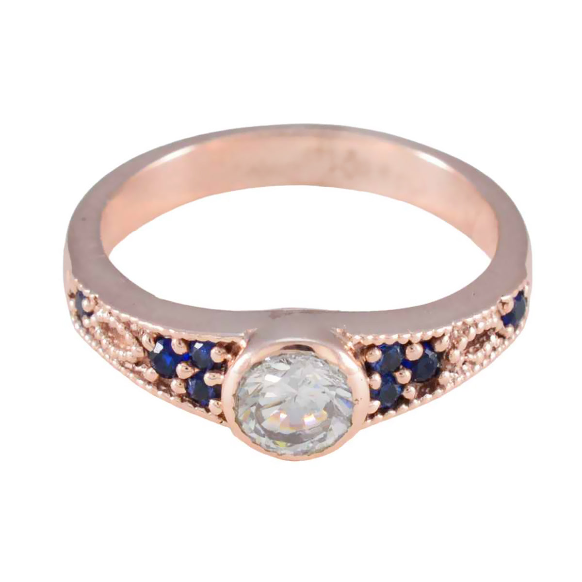 Ines Abstract Blue Halo Ring with Gemstone Detail Blue Sapphire CZ Blue