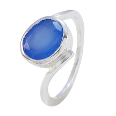 Ines Abstract Blue Solitaire Ring in Silver