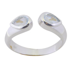 Li Lee silver abstract blue toi et moi ring with two pear shaped light blue stones open band