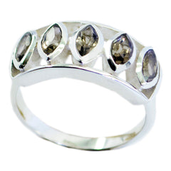 Elena abstract brown gemstone ring with five marquise-cut brown gemstones set in silver band