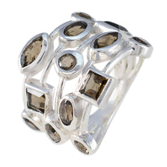Harper abstract brown gemstone ring silver multi band openwork design with marquise and square brown stones