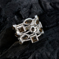 Harper silver multi band ring with mixed oval round and square brown stones abstract brown gemstone ring