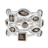Harper abstract brown gemstone ring sterling silver stackable band with mixed marquise round and square stones