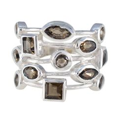 Harper abstract brown gemstone ring sterling silver stackable band with mixed marquise round and square stones