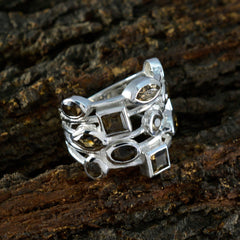 Harper abstract brown gemstone ring in sterling silver with mixed cut stones and stacked band