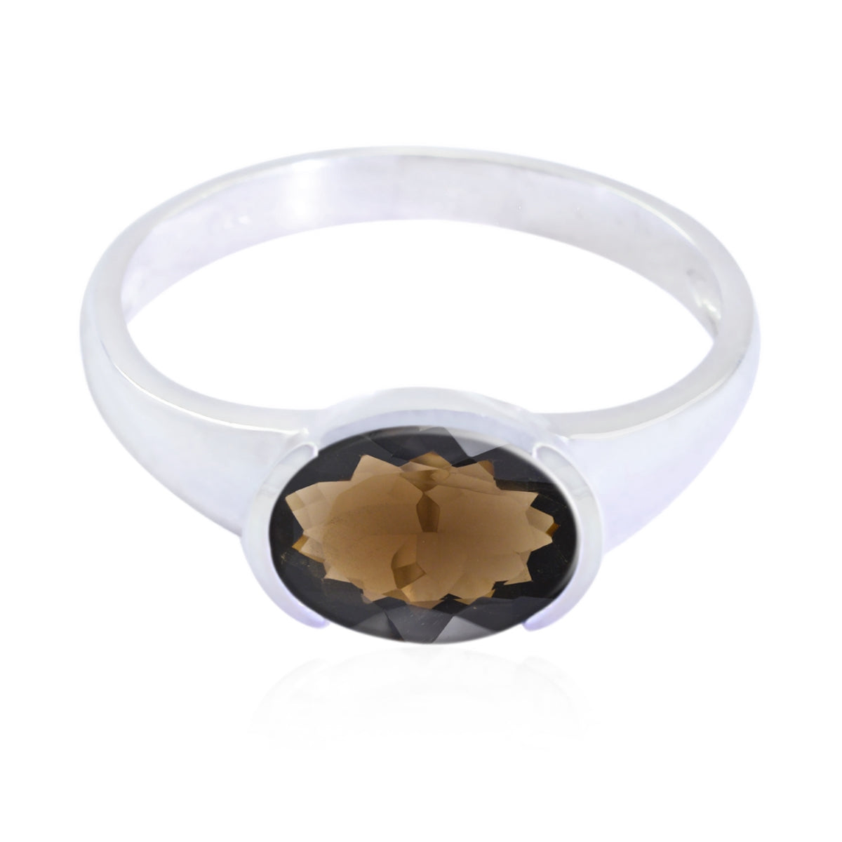 Nisa Abstract Brown Solitaire Ring in Sterling Silver smoky quartz Brown