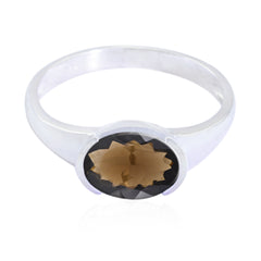 Nisa Abstract Brown Solitaire Ring in Sterling Silver smoky quartz Brown