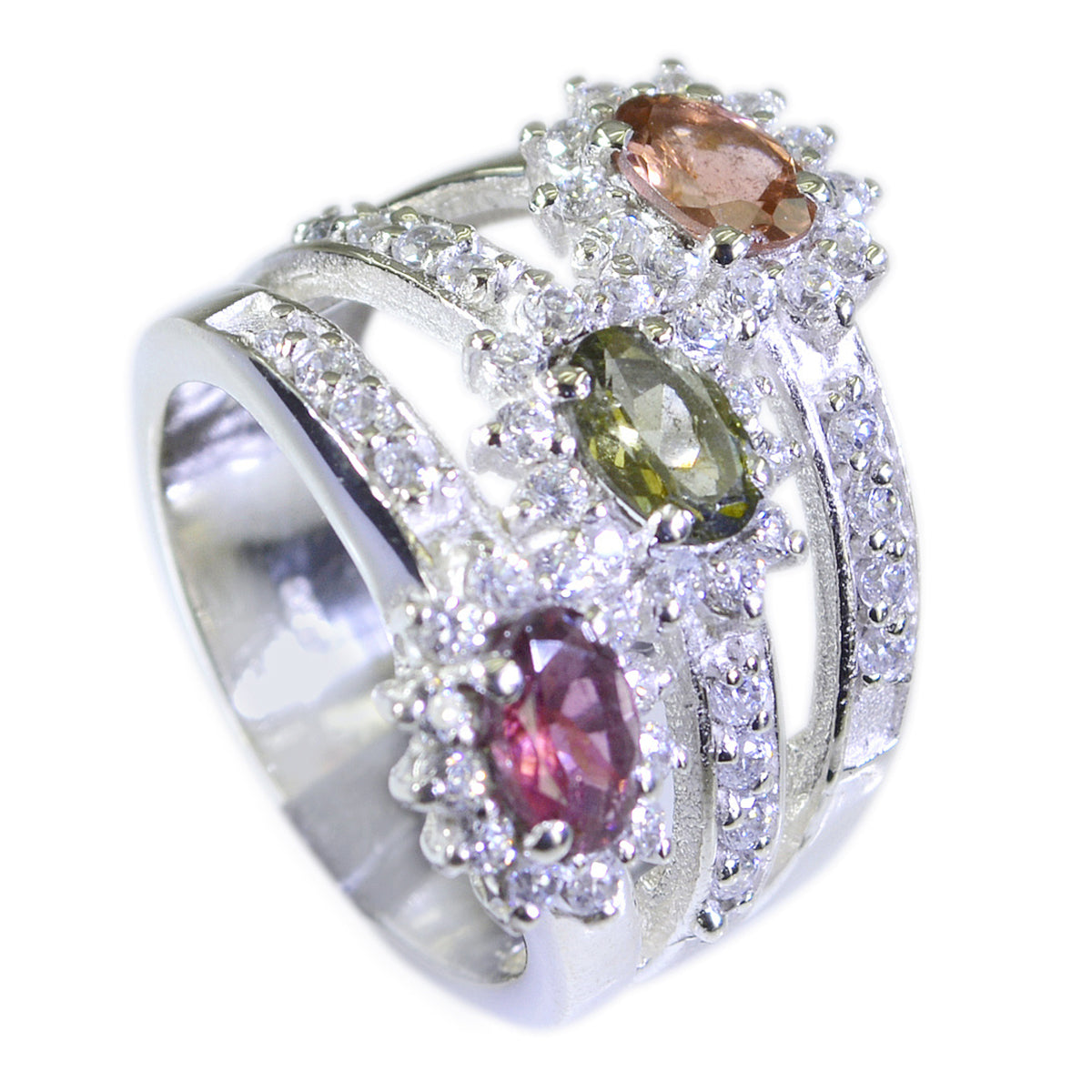 Ananya Abstract Gemstone Trilogy Ring with Sparkling Gems Garnet Red
