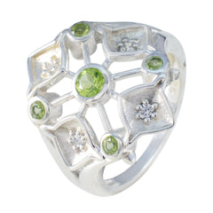 Liyana silver abstract green gemstone ring with round green stones and small diamond accents