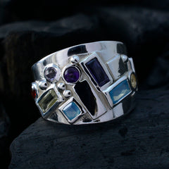 Katharina abstract multicolor gemstone ring with various shaped colorful stones set in silver band
