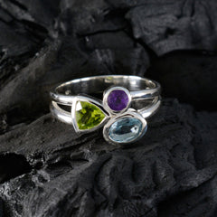 Mathilde abstract multicolor gemstone ring sterling silver with peridot triangle amethyst round and aquamarine oval