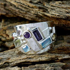 Katharina abstract multicolor gemstone ring with diverse geometric stones set in silver band