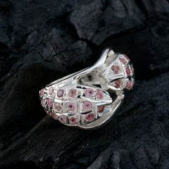 Siti abstract multicolor gemstone ring silver wrap design with pink round stones and polished band