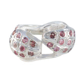 Siti silver abstract multicolor gemstone ring with clustered pink and purple stones and open crossover band
