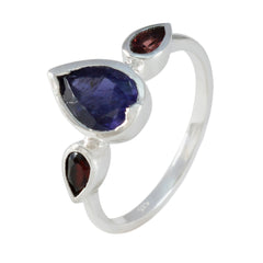 Seo-yeon abstract multicolor gemstone ring with pear-shaped blue and red stones in silver setting