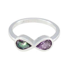 Ji-eun abstract multicolor toi et moi ring with green and purple gemstones in silver band