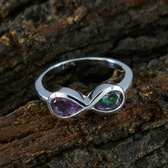 Ji-eun abstract multicolor toi et moi ring with purple and green stones on silver band