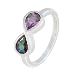 Ji-eun abstract multicolor toi et moi ring with two teardrop gemstones set in silver band