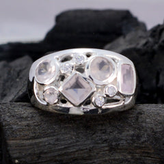 Isla sterling silver abstract pink gemstone ring featuring mixed cut pink stones and clear accents