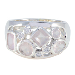 Isla silver band abstract pink gemstone ring with mixed geometric stones and clear accent gems