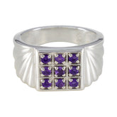 Ellie abstract purple gemstone ring with nine purple stones set in silver band
