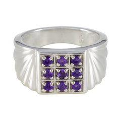 Ellie abstract purple gemstone ring with nine purple stones set in silver band