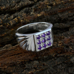 Ellie silver ring featuring an abstract purple gemstone ring design with multiple small purple stones
