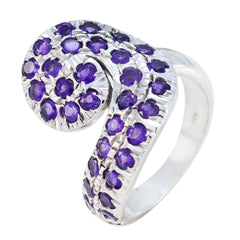 Nia silver ring with an abstract purple gemstone ring design featuring multiple small purple stones