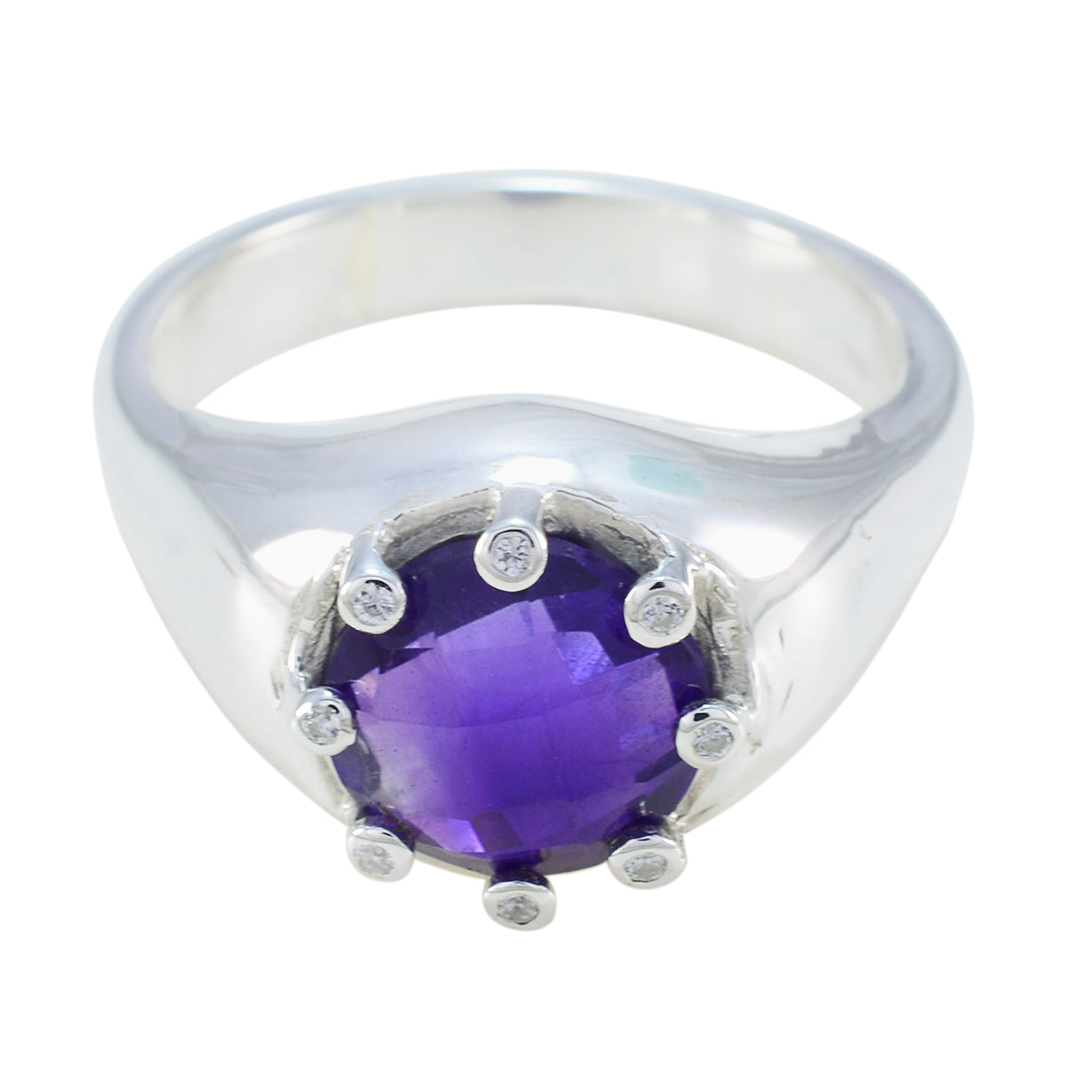 Camila Abstract Purple Gemstone Ring with Silver Band Amethyst Purple