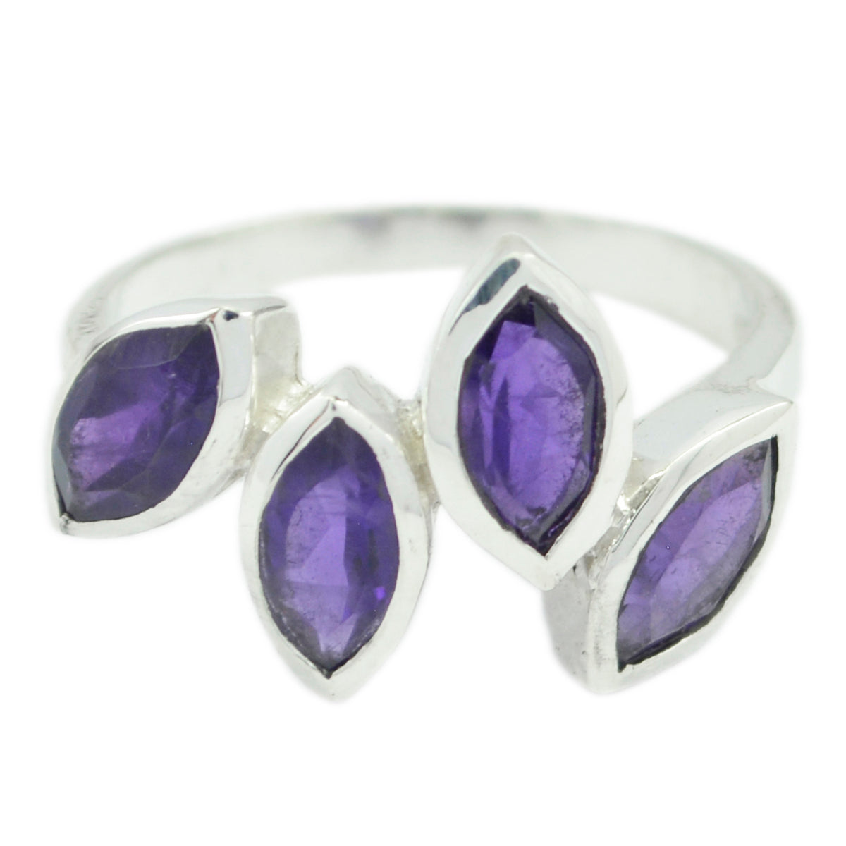 Naomi silver ring featuring an abstract purple gemstone ring design with four marquise-cut stones