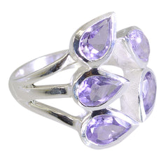 Cecilia abstract purple gemstone ring with multiple pear-shaped purple stones set in silver band